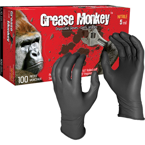 Grease Monkey&reg; Disposable Gloves, Large, Nitrile, 5-mil, Powder-Free, Black We Share Industrial Supply