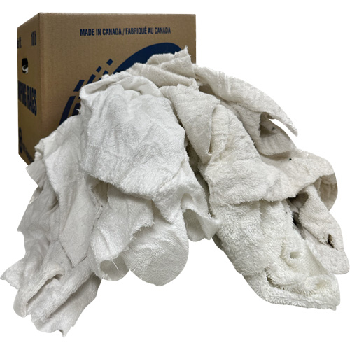 Boîte de chiffons d'essuyage, Tissu &eacute;ponge, Blanc, 10 lb We Share Industrial Supply