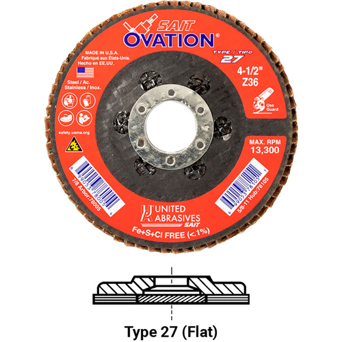 OVATION MEULE LAMELLE5X5/8 11 GRAIN36, 5" x 5/8"-11, Type 27, Grain 36, Zirconium We Share Industrial Supply