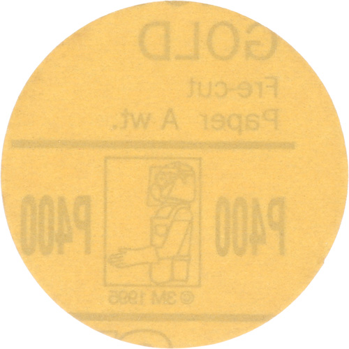 Gold Hookit Disc, 3" Dia., P400 Grit, Aluminum Oxide, C-Weight We Share Industrial Supply