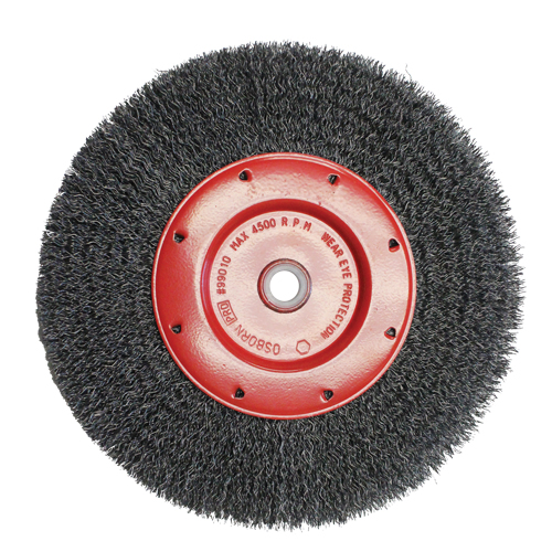 Economy Crimped Wire Wheel Brushes - Narrow Face, 6" Dia., 0.014 Fill, 2" Arbor We Share Industrial Supply