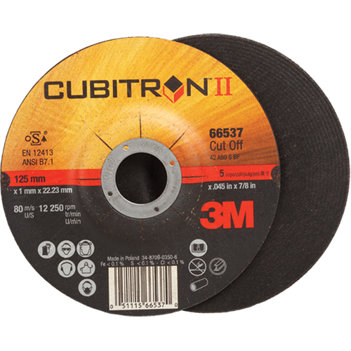 Meules &agrave; tronçonner Cubitron II, 5" x 0,045", Arbre de 7/8", Type 27, C&eacute;ramique, 12250 Tr/min We Share Industrial Supply