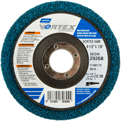 Meule non tiss&eacute;e Vortex, 4-1/2" dia. x 1/2" la, Arbre 7/8", Oxyde d'aluminium We Share Industrial Supply