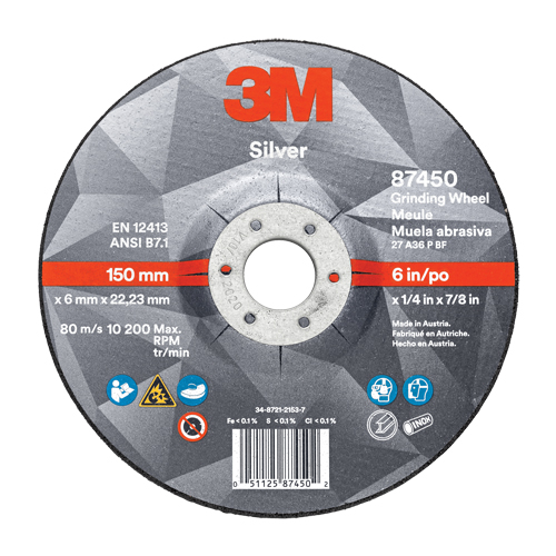 Silver Depressed Centre Grinding Wheel, 5" x 1/4", 7/8" Arbor, Ceramic, Type 27 We Share Industrial Supply