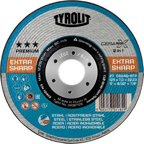 Meule combin&eacute;e Cerabond X, 4-1/2" x 5/32", Arbre de 7/8", Type 27, Grain de 24, C&eacute;ramique We Share Industrial Supply