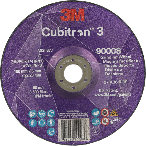 Meule a moyeu d&eacute;port&eacute; Cubitron 3, 7" x 1/4", Arbre 7/8", C&eacute;ramique, Type T27 We Share Industrial Supply