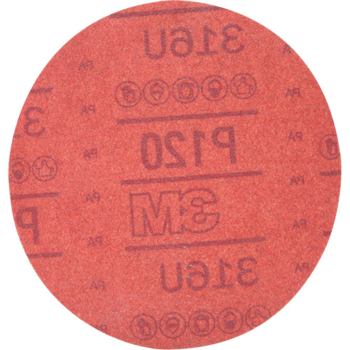 Disque abrasif rouge 01224 Hookit, 316U, dia 6", Grain P120, Oxyde d'aluminium, A We Share Industrial Supply
