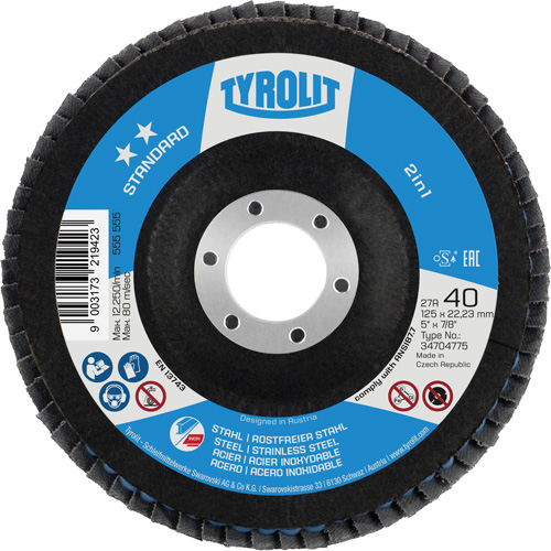 Disque &agrave; lamelles 2-en-1 standard ZA 40 - B425, 5" x 7/8", Type 27A, Grain 40, Alumine de zirconium We Share Industrial Supply