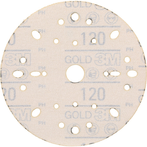Hookit Gold Abrasive Disc, 6" Dia., 120 Grit, Aluminum Oxide, C-Weight We Share Industrial Supply