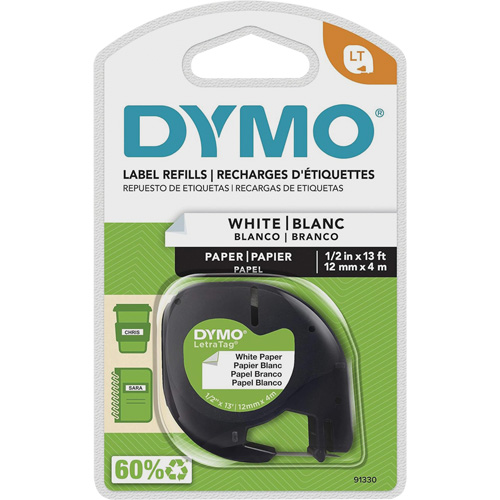 &eacute;tiquettes pour &eacute;tiqueteuse LetraTag Plus LT-100H, 12 mm x 13', Noir sur blanc We Share Industrial Supply