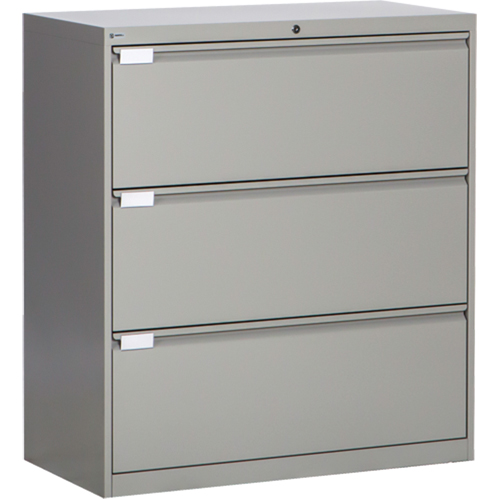 Lateral Filing Cabinet, Steel, 3 Drawers, 36" W x 18" D x 40-1/16" H, Grey We Share Industrial Supply