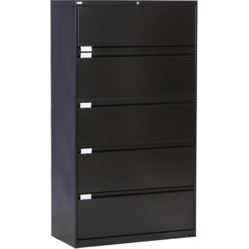 Lateral Filing Cabinet, Steel, 5 Drawers, 36" W x 18" D x 65-1/2" H, Black We Share Industrial Supply