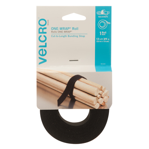 Ruban d'attaches One-Wrap, Boucle et crochet, 12' x 3/4", Auto-aggripant, Noir We Share Industrial Supply