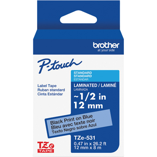 Ruban lamin&eacute; pour P-Touch, 12 mm x 8 m, Noir sur bleu We Share Industrial Supply