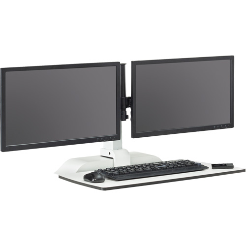 Soar Sit/Stand Electric Desk with Dual Monitor Arm, Desktop Unit, 37-1/4" H x 27-3/4" W x 22" D, White We Share Industrial Supply