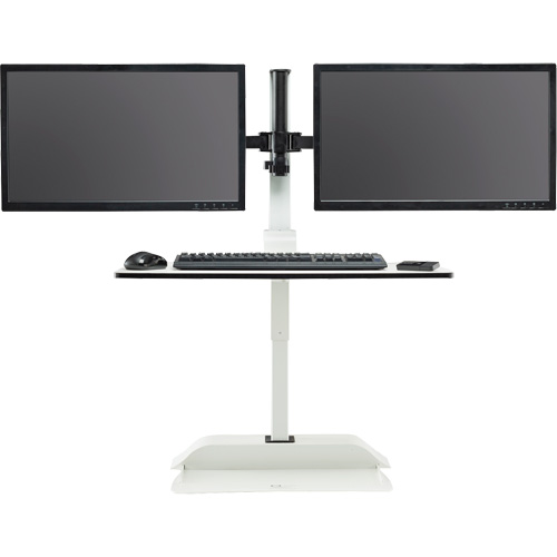 Soar Sit/Stand Electric Desk with Dual Monitor Arm, Desktop Unit, 37-1/4" H x 27-3/4" W x 22" D, White We Share Industrial Supply