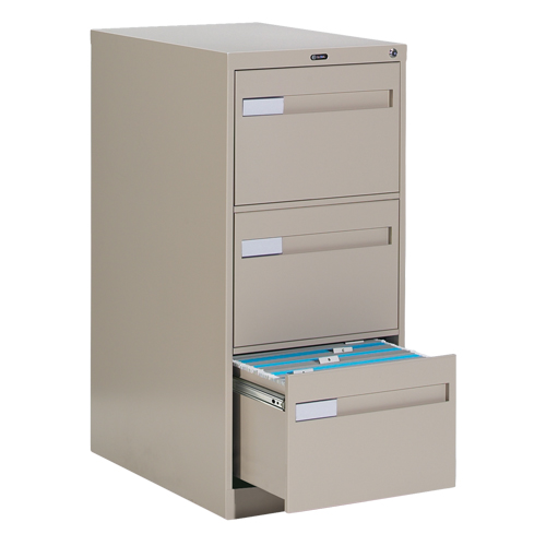 Vertical Filing Cabinet with Recessed Drawer Handles, 3 Drawers, 18.15" W x 26.56" D x 40" H, Beige We Share Industrial Supply