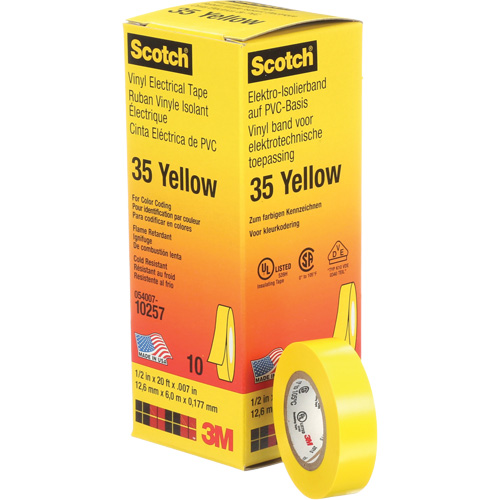 Scotch&reg; 35 Colour Coded Tape, 12.7 mm (1/2") x 6.1 m (20'), Yellow, 7 mils We Share Industrial Supply