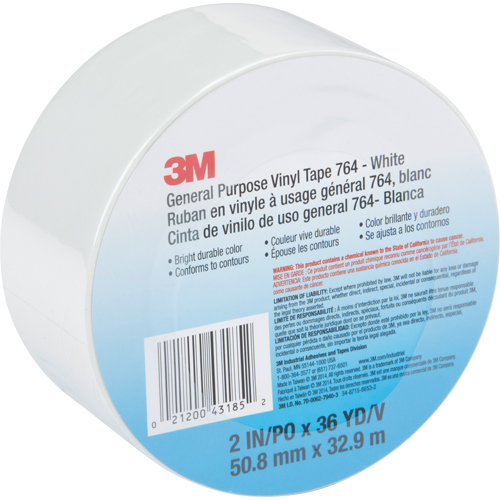 General Purpose Vinyl Tape 764, 48 mm (2") W x 32.9 m (108') L, White We Share Industrial Supply