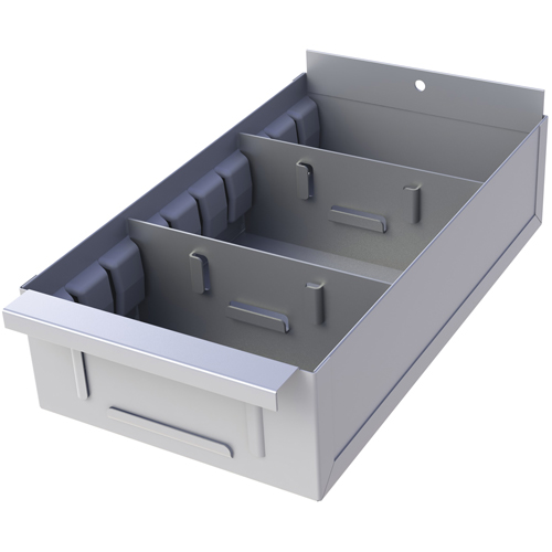 Boîte pour tablette de rayonnage enclenchable Interlok, Acier, 5-5/8" la x 15" p, 2-3/4" h, Gris p&acirc;le We Share Industrial Supply