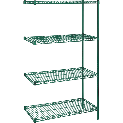 &eacute;tag&egrave;res robustes en treillis m&eacute;tallique au fini &eacute;poxy vert, Ensemble de Ajout, 4 Tablettes, 36" la x 63" h x 24" p We Share Industrial Supply