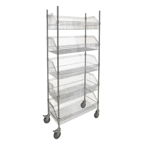 Chariot &agrave; tablette avec panier en treillis, Tiers 5, 48" la x 80" h x 24" p We Share Industrial Supply
