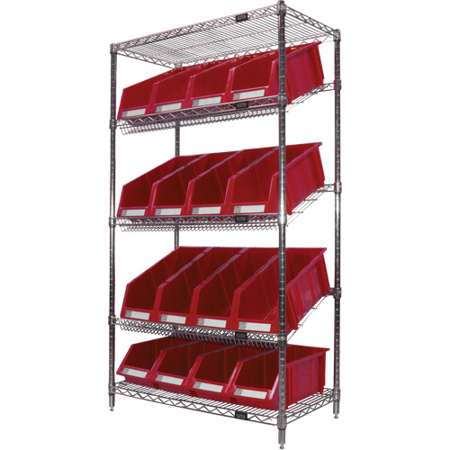 &eacute;tag&egrave;re en treillis m&eacute;tallique &agrave; tablettes inclin&eacute;es avec bacs, Tiers 5, 36" la x 63" h x 18" p We Share Industrial Supply