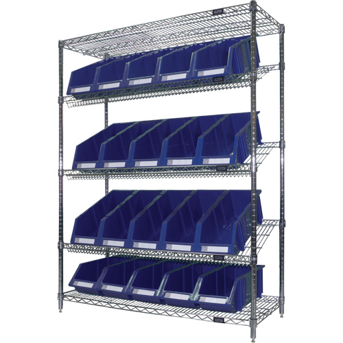 &eacute;tag&egrave;re en treillis m&eacute;tallique &agrave; tablettes inclin&eacute;es avec bacs, Tiers 5, 48" la x 63" h x 18" p We Share Industrial Supply