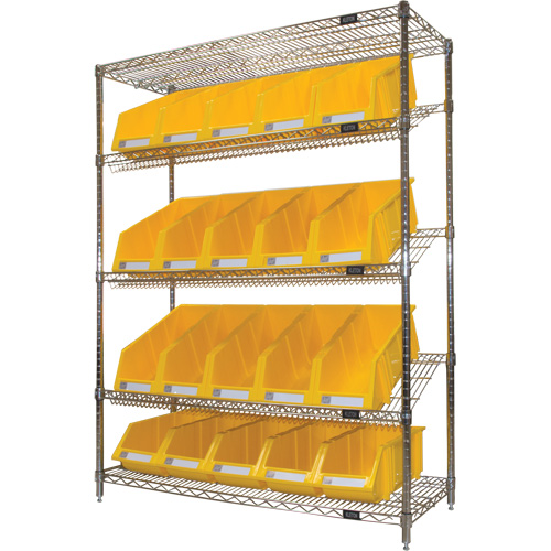 &eacute;tag&egrave;re en treillis m&eacute;tallique &agrave; tablettes inclin&eacute;es avec bacs, Tiers 5, 48" la x 63" h x 18" p We Share Industrial Supply