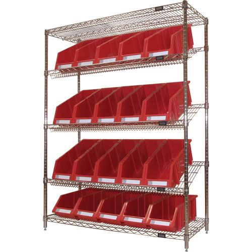 &eacute;tag&egrave;re en treillis m&eacute;tallique &agrave; tablettes inclin&eacute;es avec bacs, Tiers 5, 48" la x 63" h x 18" p We Share Industrial Supply
