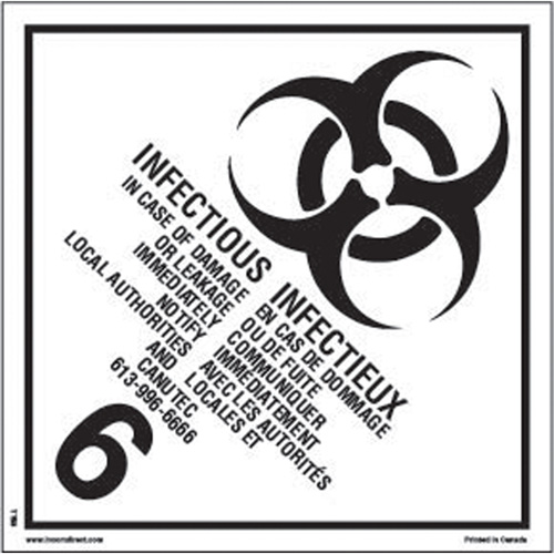 &eacute;tiquettes d'exp&eacute;dition TMD, Classe 6,2, Substances infectieuses, Papier We Share Industrial Supply