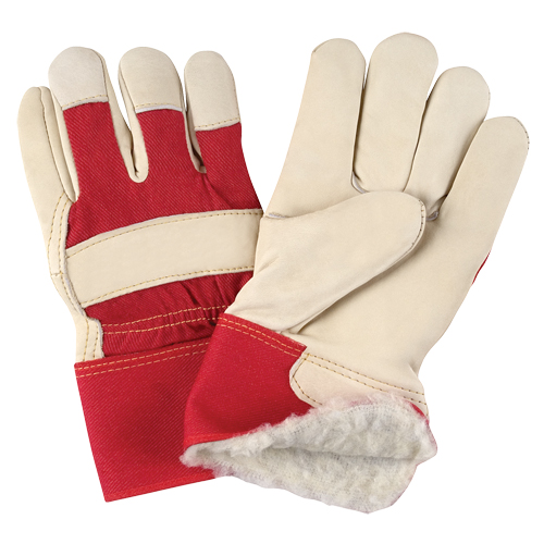 Gants d'ajusteur rouge & blanc doubl&eacute;s pour l'hiver de premi&egrave;re qualit&eacute;, 2T-Grand, Paume en Cuir fleur de vache, Doublure en Boa We Share Industrial Supply