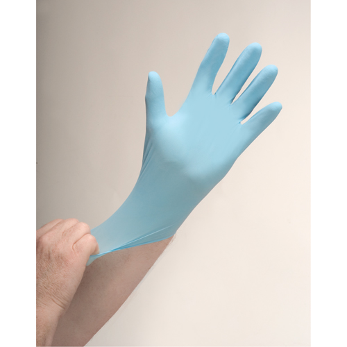Gants d'examen r&eacute;sistants &agrave; la perforation, Petit, Nitrile, 4,5 mils, Sans poudre, Bleu We Share Industrial Supply