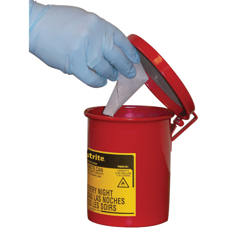 Mini Bench - Top Oily Waste Cans, FM Approved, 0.45 US gallon, Red We Share Industrial Supply