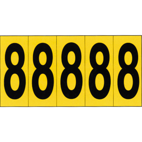 Rep&egrave;res adh&eacute;sifs &agrave; chiffres individuels, 8, 3-7/8" h, Noir sur jaune We Share Industrial Supply