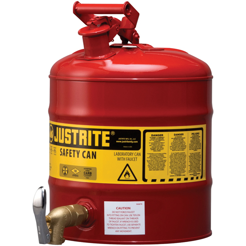 Laboratory Safety Can with Faucet, Type I, Steel, 5 US gal., Red, FM Approved We Share Industrial Supply