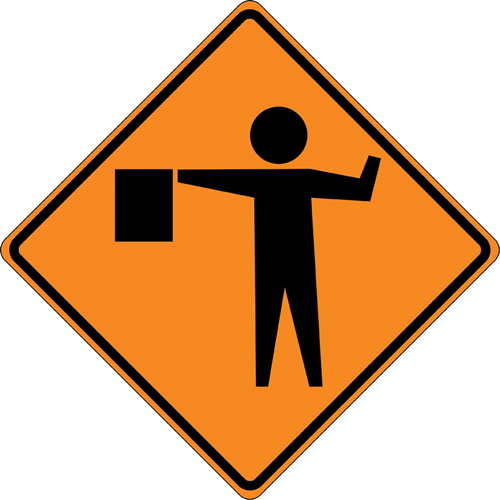 Panneau de construction enroulable - Tilt-Adjust signaleur, 36" x 36", Vinyle, Pictogramme We Share Industrial Supply