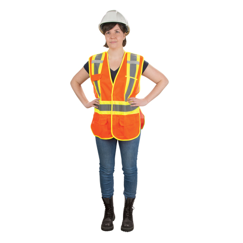 Veste d'arpenteur haute visibilit&eacute;, conforme &agrave; la CSA, Orange haute visibilit&eacute;, T-Grand, Polyester We Share Industrial Supply