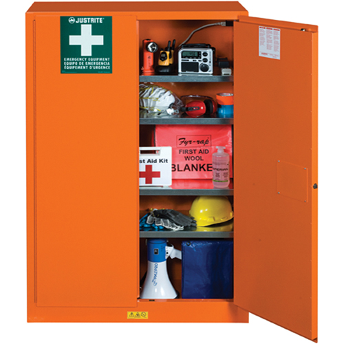Armoires de rangement pour pr&eacute;paration aux situations d'urgence, Acier, 4 Tablettes, 65" h x 43" la x 18" P, Orange We Share Industrial Supply