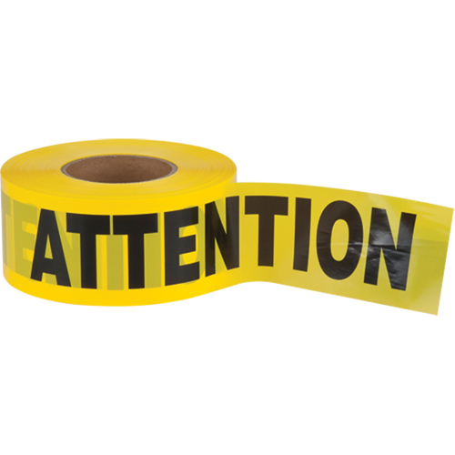 Ruban pour barricade Attention, Bilingue, 3" la x 1000' lo, 2,5 mils, Noir sur jaune We Share Industrial Supply