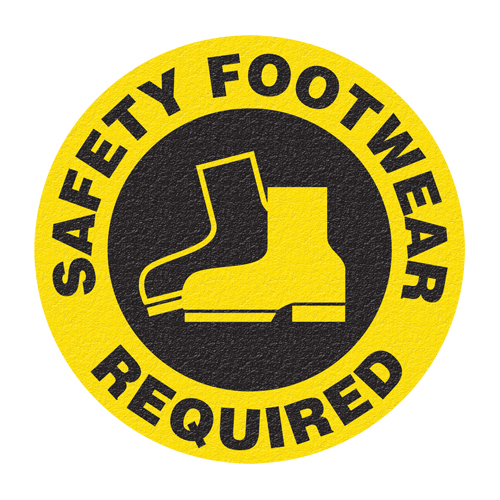 Panneau de signalisation au sol  Safety Footwear , Adh&eacute;sif, Anglais avec pictogramme We Share Industrial Supply