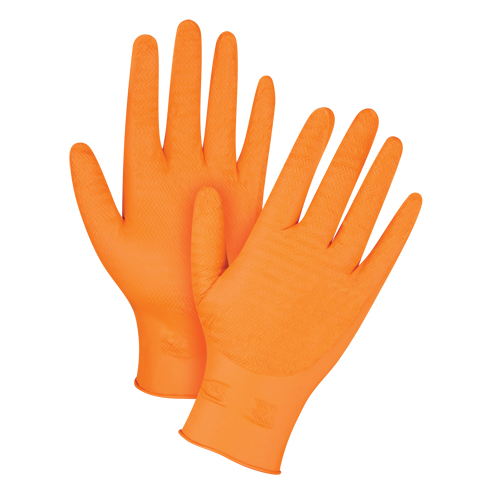 Gants de poids lourd Gripper, Grand, Nitrile, 7 mils, Sans poudre, Orange We Share Industrial Supply