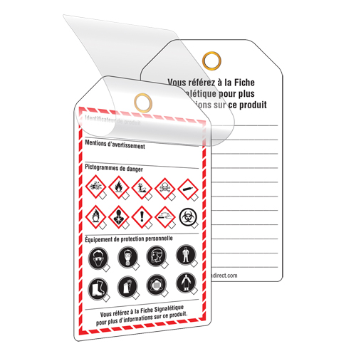 &eacute;tiquettes auto-plastifiantes pour le milieu de travail, Papier cartonn&eacute;, 3-3/8" la x 5-3/4" h, Français We Share Industrial Supply