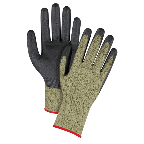 Gants &eacute;lastiques sans coutures r&eacute;sistants &agrave; la coupe noir & jaune, Taille Petit/7, Calibre 13, Rev&ecirc;tement Mousse de nitrile, Enveloppe en Aramide, ASTM ANSI niveau A6 We Share Industrial Supply