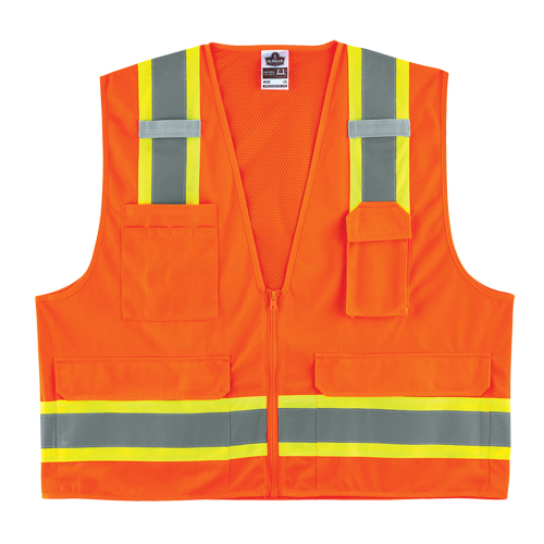 GloWear&reg; 8248Z Two-Tone Surveyors Vest, High Visibility Orange, Medium/Small, Polyester We Share Industrial Supply