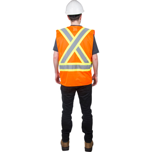 Traffic Safety Vest, High Visibility Orange, Medium, Polyester We Share Industrial Supply