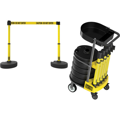PLUS Barrier Post Cart Kit with Tray, 75' L, Metal, Yellow We Share Industrial Supply