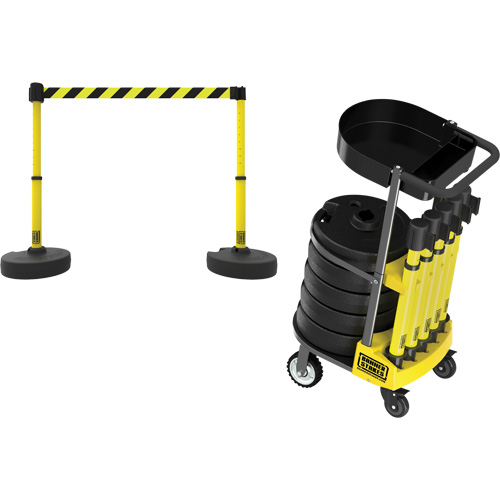 PLUS Barrier Post Cart Kit with Tray, 75' L, Metal, Yellow We Share Industrial Supply