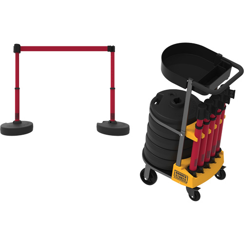 PLUS Barrier Post Cart Kit with Tray, 75' L, Metal, Yellow We Share Industrial Supply