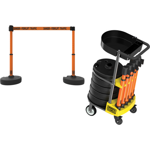 PLUS Barrier Post Cart Kit with Tray, 75' L, Metal, Orange We Share Industrial Supply
